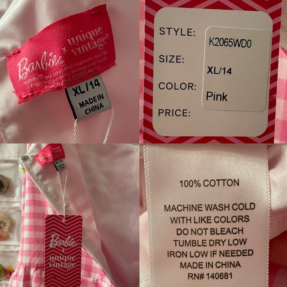 NWT Barbie Unique Vintage Pink Gingham Cotton Dancing Doll Swing Dress - Picture 13 of 13